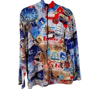 Chico's  size large, fun, and colorful  map print zip jacket